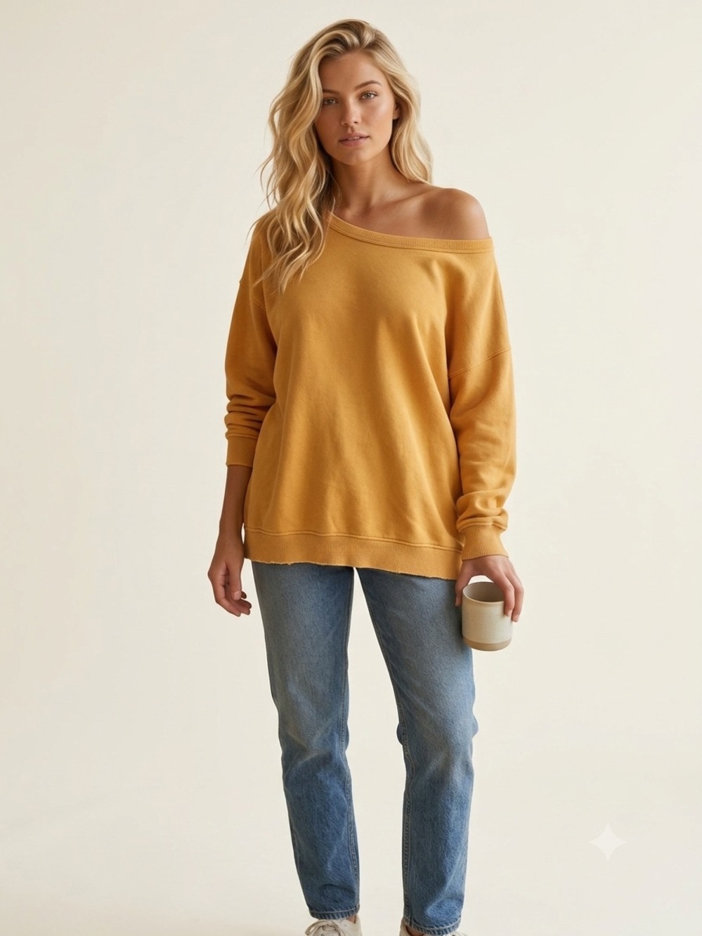 aerie Summer Daze Oversized Crewneck Sweatshirt in Mustard Yellow Marigold Small - Picture 10 of 10